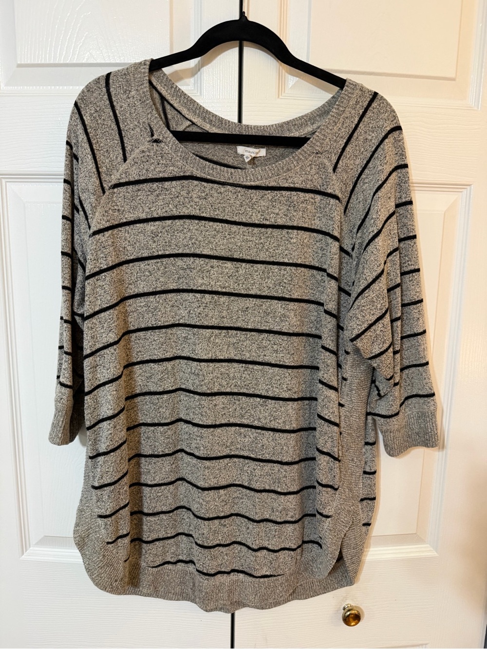 Maurices Gray Knit Top with Black Horizontal Stripes
